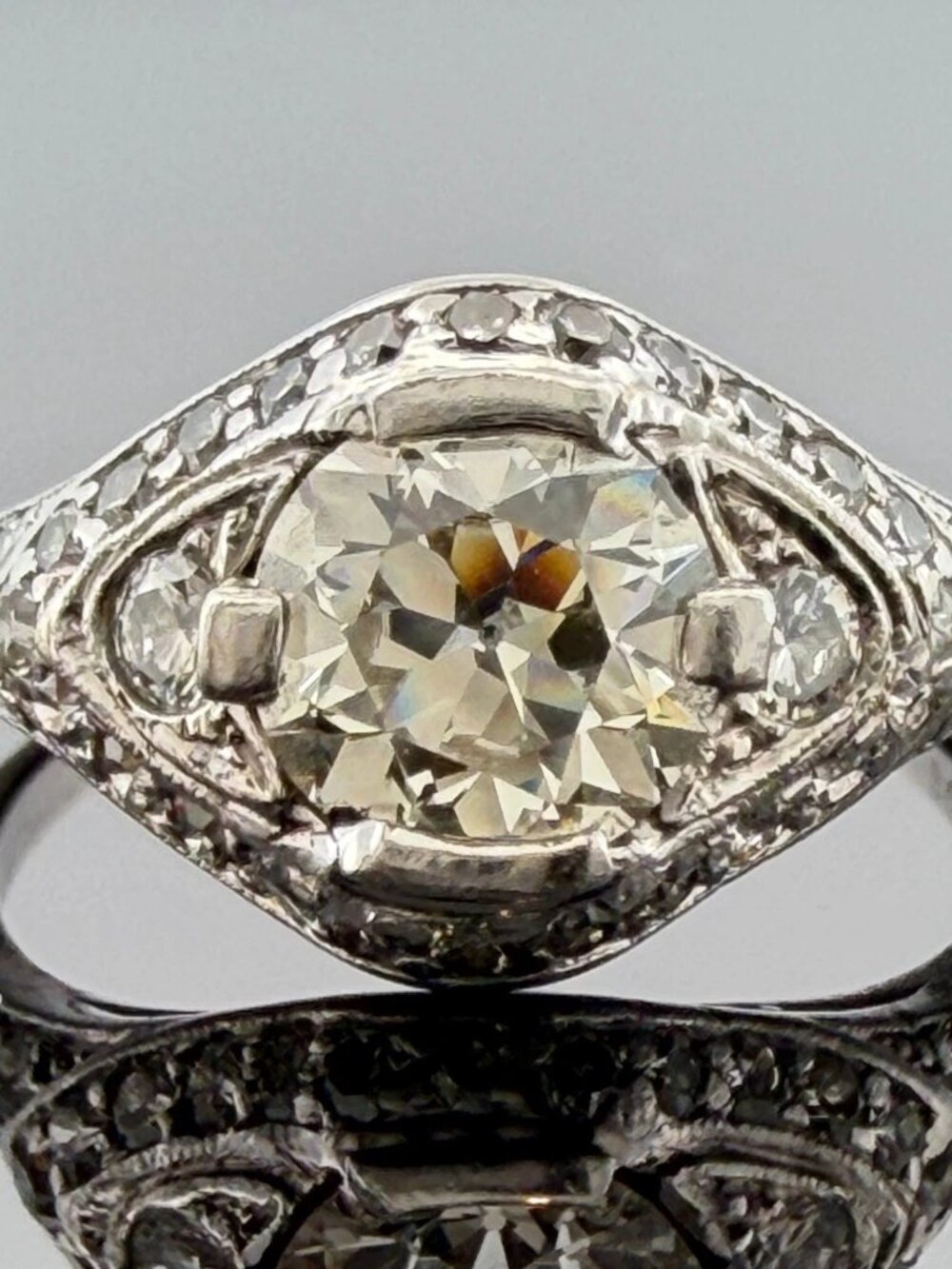 Art Deco Style Platinum Old European Cut Diamond Ring SI1 J Size 5.25 - Picture 7 of 8